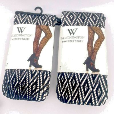 2p Worthington Diamond Pattern Tights-S/M, M/L, 1X -Black, Chocolate, Burgundy